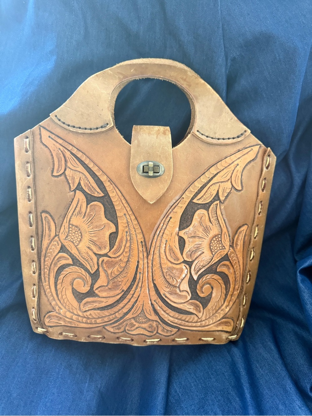 Vintage Hand-Tooled Floral Bag in Brown
